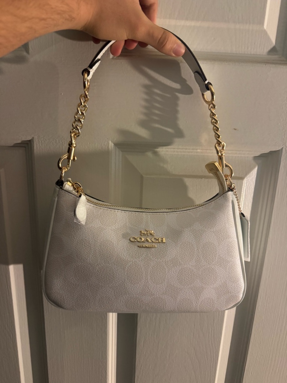 Coach Small Chain-Handle Shoulder Bag in Light Gray